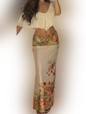 Roberto Cavalli SS2002 Floral Leopard Print Maxi Skirt